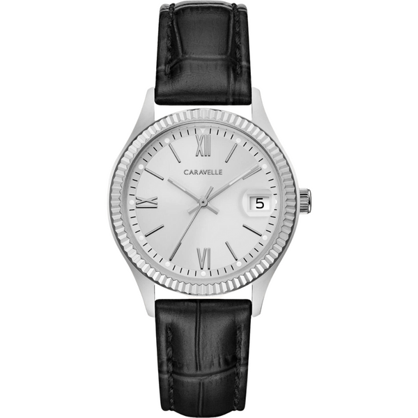 Caravelle Dress Silver Tone Watch with Leather Strap
