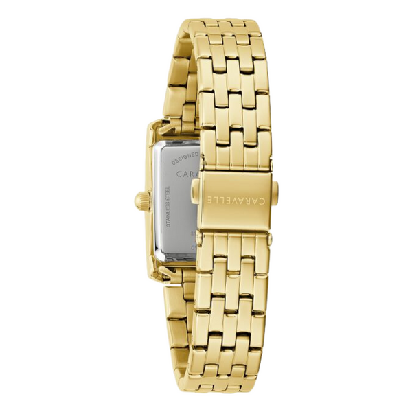 Caravelle Crystal Gold Tone Watch with Square Face