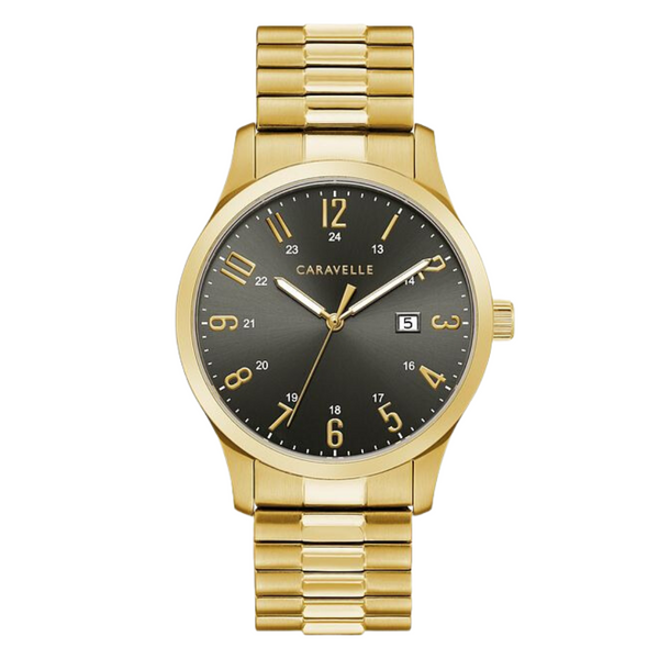 Caravelle Gold Tone Traditional Watch with Black Dial