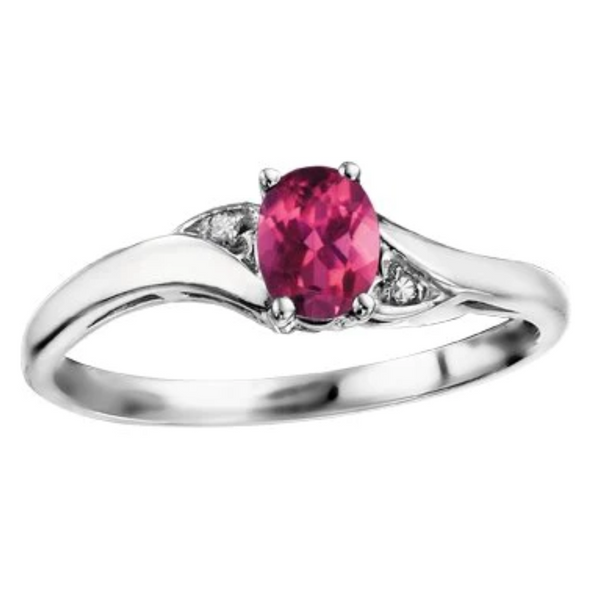 10K White Gold Diamond & Pink Tourmaline Ring