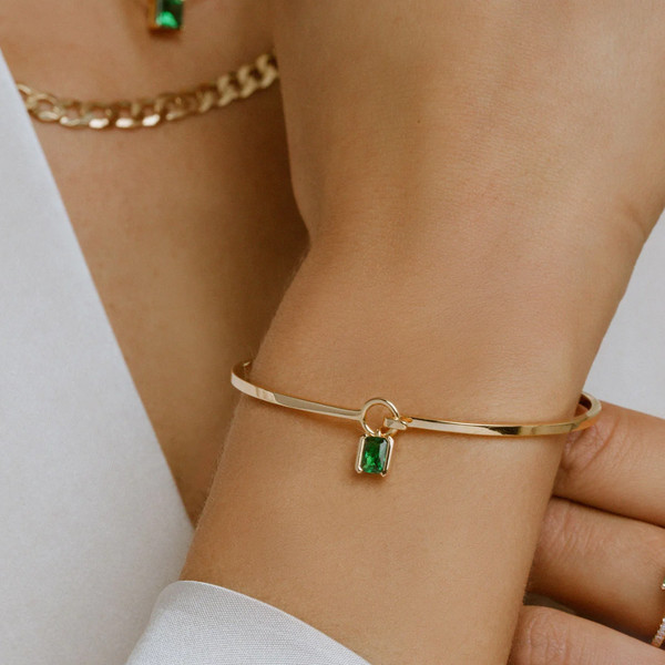 Sif Jakobs 18K Gold Plated Roccanova Bangle with Green Zirconia