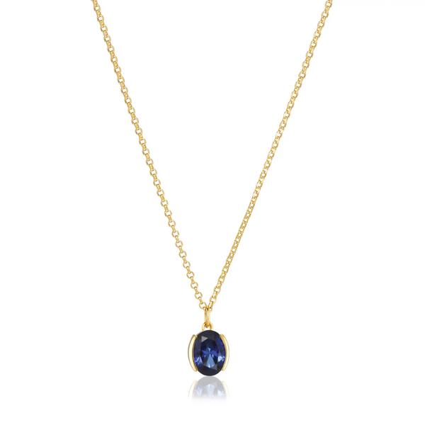 Sif Jakobs 18K Gold Plated Ellisse Carezza Blue Zirconia Pendant on Chain