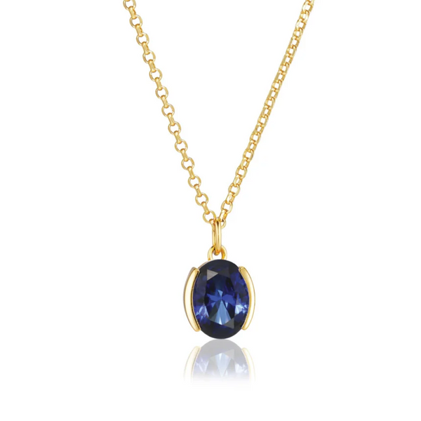 Sif Jakobs 18K Gold Plated Ellisse Carezza Blue Zirconia Pendant on Chain