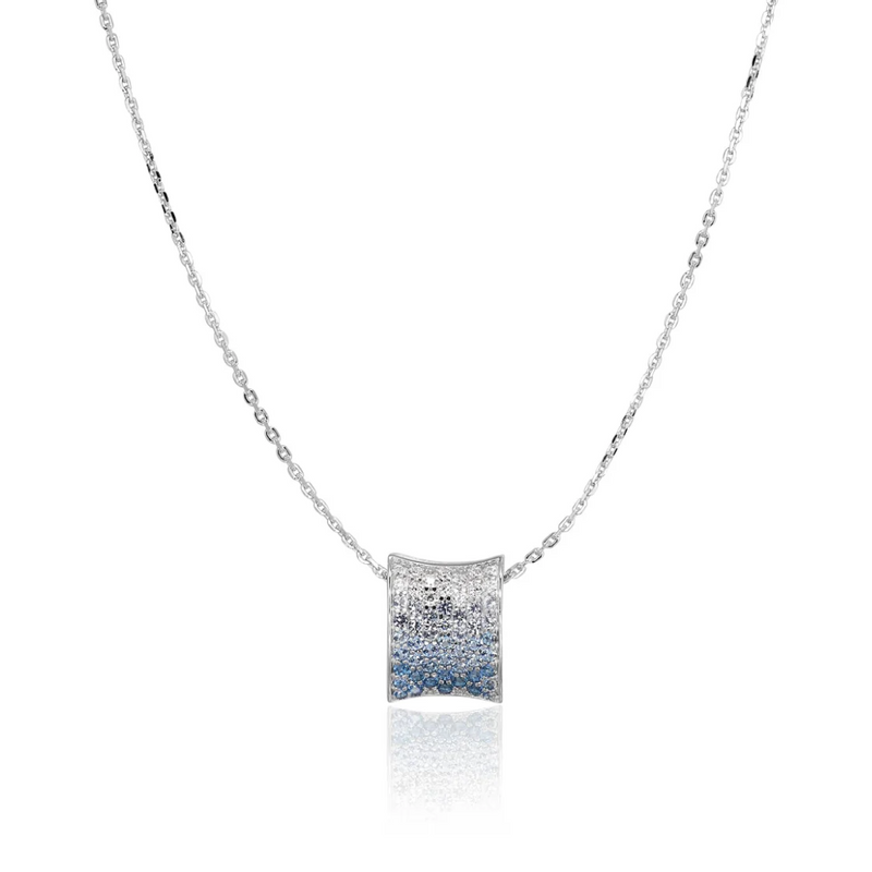 Sif Jakobs Silver Felline Concavo Blue & White Zirconia Pendant on Chain