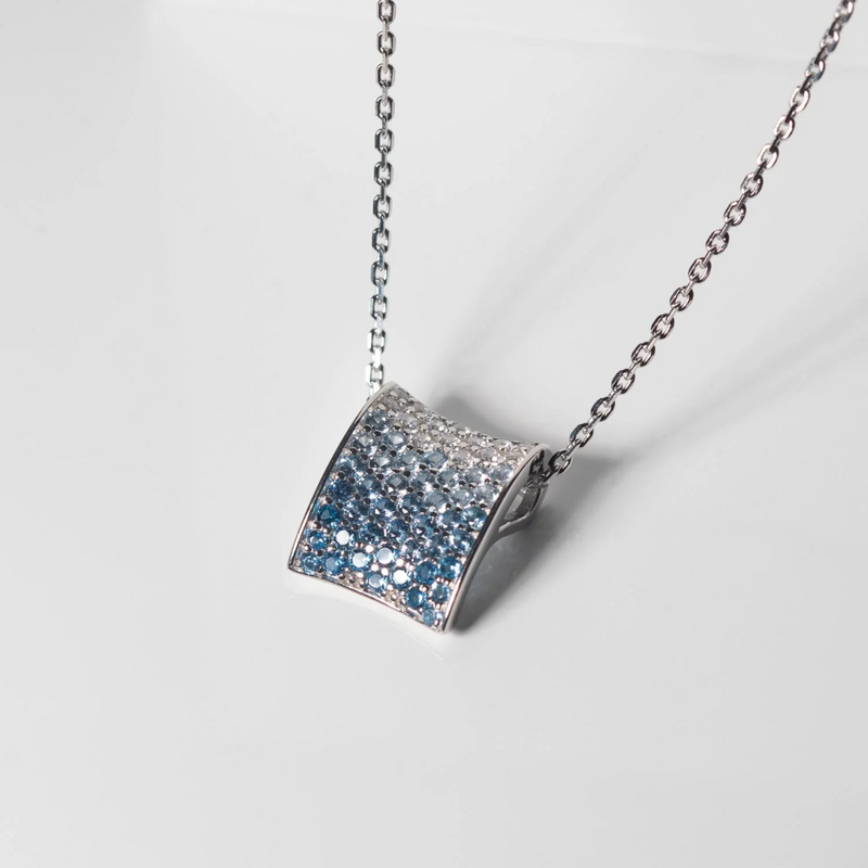 Sif Jakobs Silver Felline Concavo Blue & White Zirconia Pendant on Chain