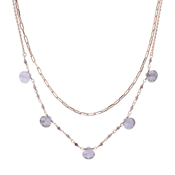 Bronzallure 18K Rose Gold Plated Multistrand Necklace with Natural Stones