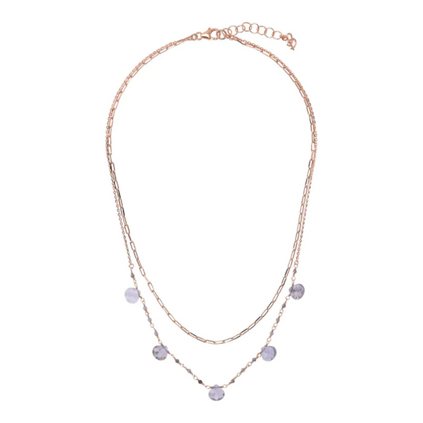 Bronzallure 18K Rose Gold Plated Multistrand Necklace with Natural Stones