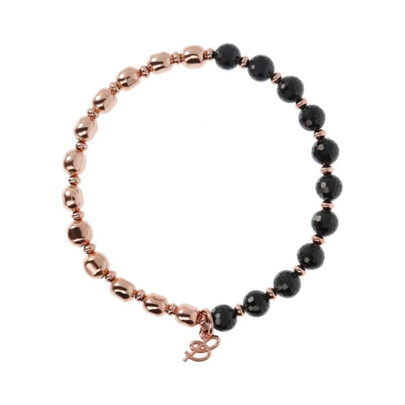 Bronzallure 18K Rose Gold Plated Black Spinnel Stretch Bracelet