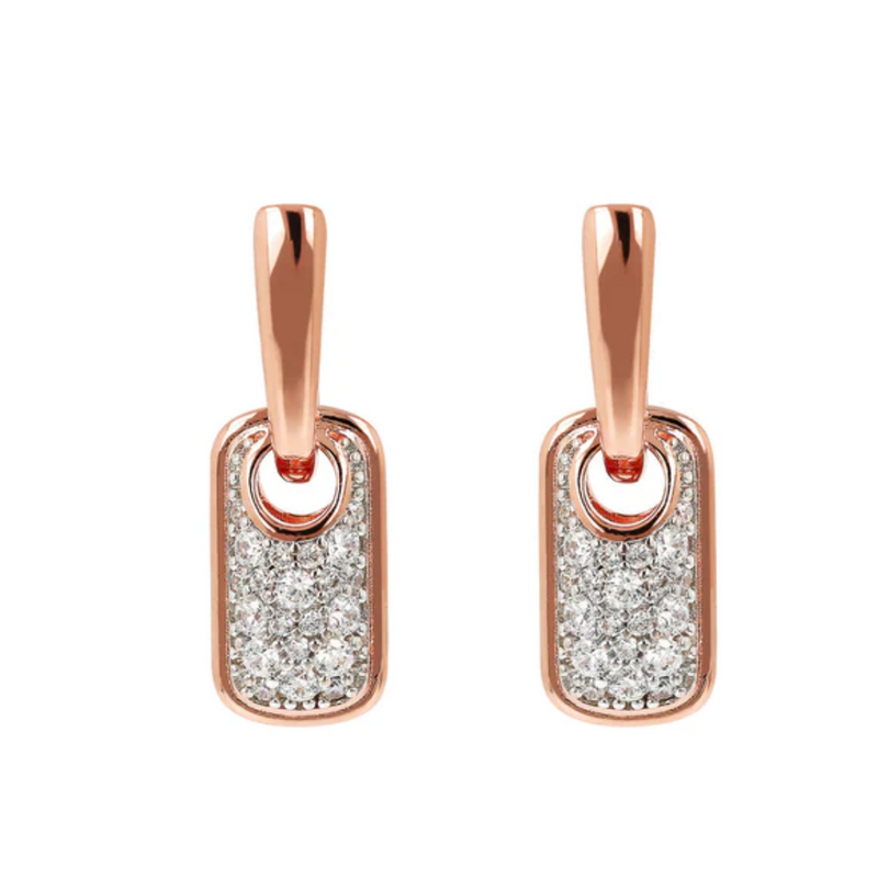 Bronzallure 18K Rose Gold Plated Rectangular Pendant Earrings