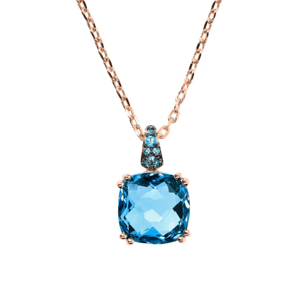 Bronzallure 18K Rose Gold Plated Necklace with Blue Crystal Pendant