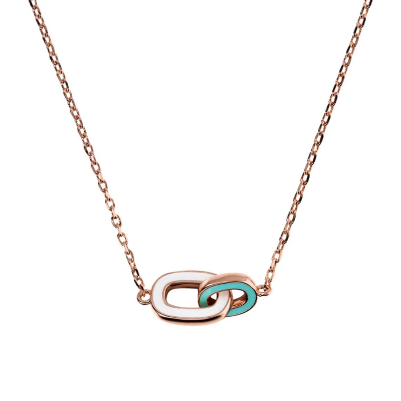 Bronzallure 18K Rose Gold Plated Forzatina Necklace with Double Sided Enamel Pendant
