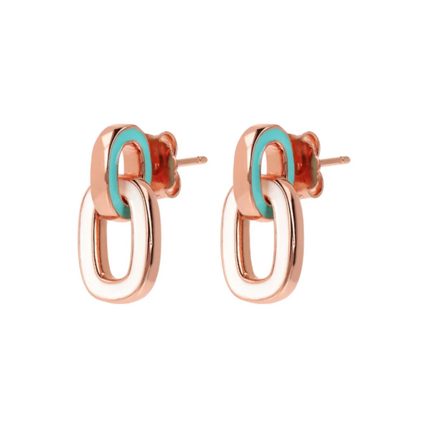 Bronzallure 18K Rose Gold Plated Forzatina Earrings with Double Sided Enamel Link