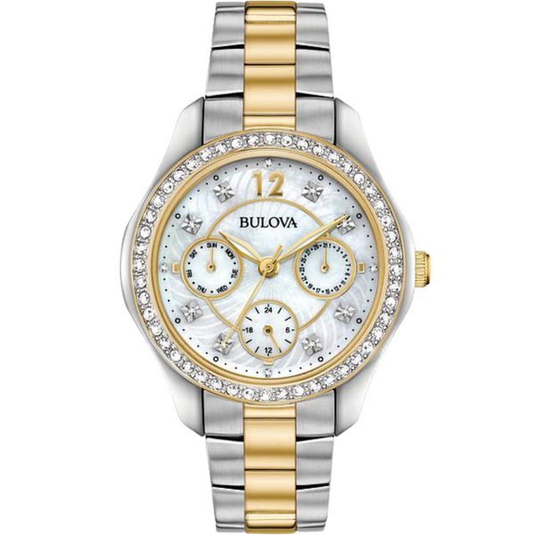 Bulova Crystal Two Tone Watch with White Dial