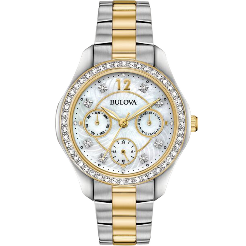 Bulova Crystal Two Tone Watch with White Dial