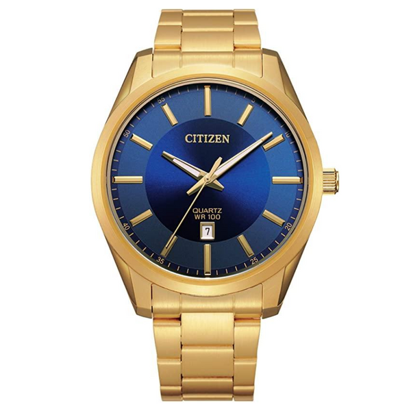Citizen Quartz Gold Tone Watch with Blue Dial