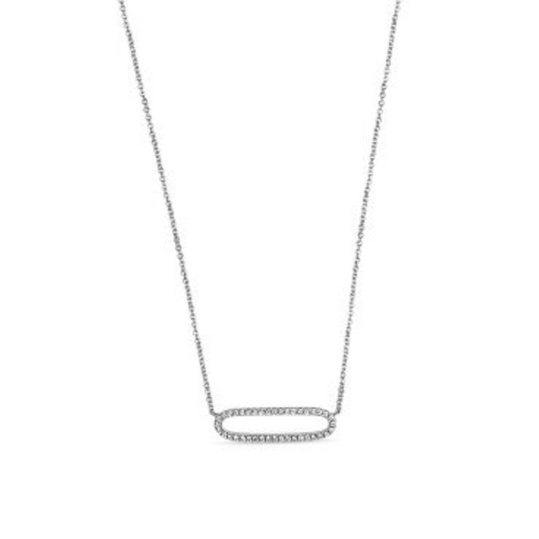 14K White Gold Necklace with Oblong Diamond Pendant
