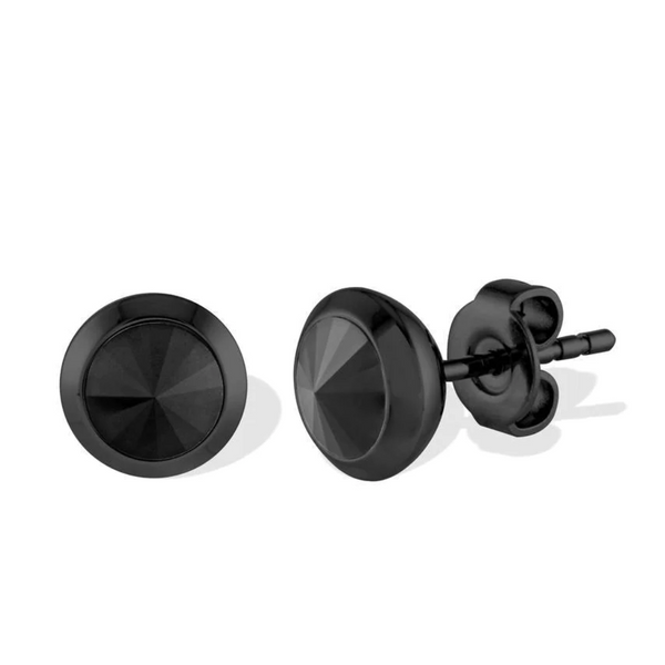 Italgem Black Matte Stud Earrings with Black Cubic Zirconia