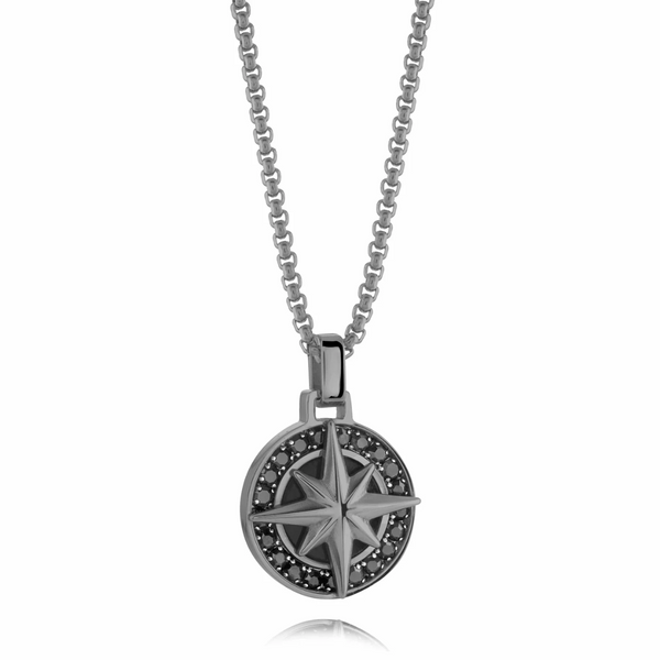 Italgem Gun Metal North Star Pendant with Black Cubic Zirconia