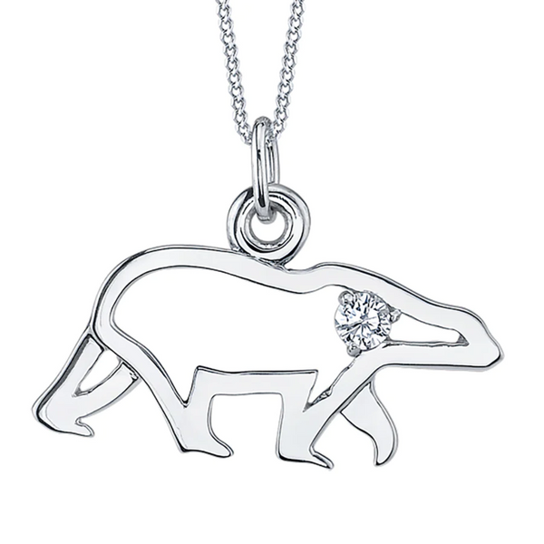 10K White Gold Canadian Diamond Polar Bear Pendant on Chain