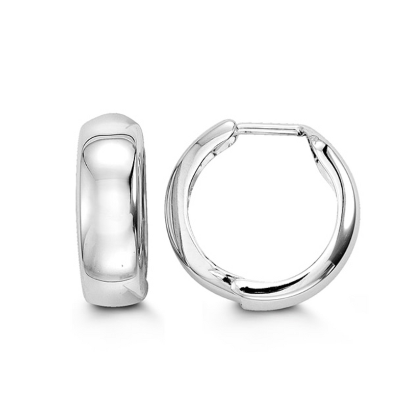 10K White Gold Shiny Huggie Hoops
