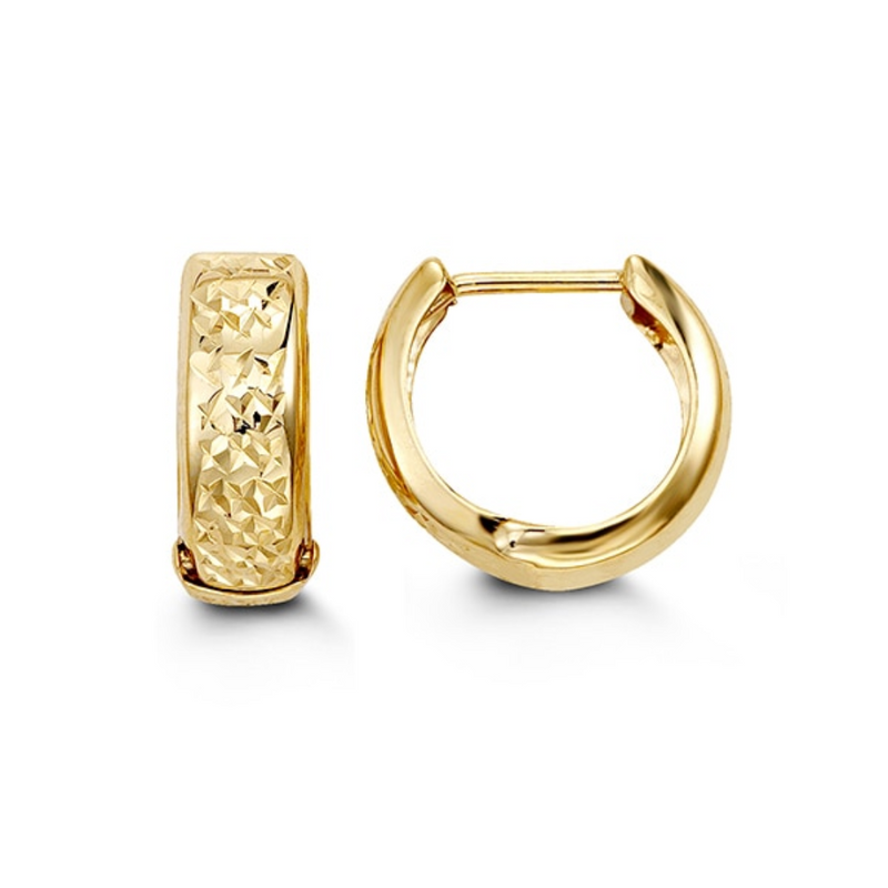 10K Yellow Gold Diamond Cut Huggie Hoops