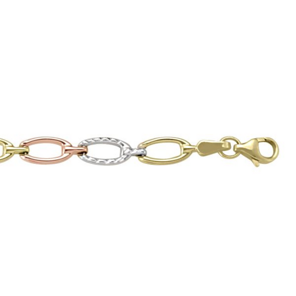 10K Tri Gold Oval Links Bracelet