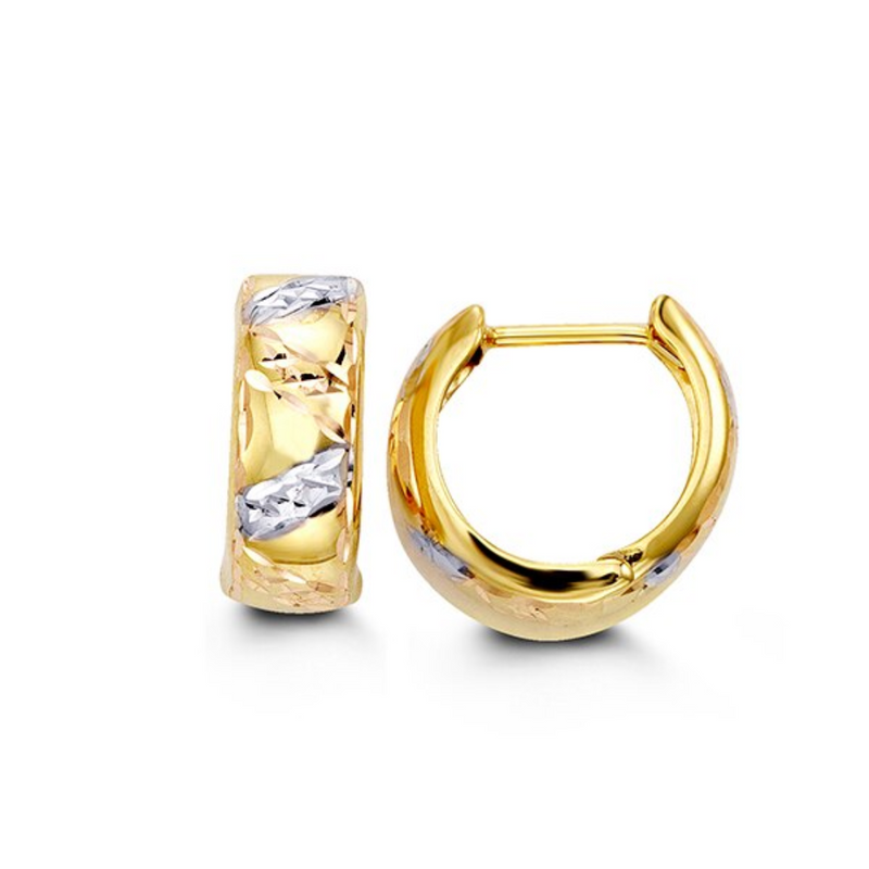 10K Tri Gold Diamond Cut Huggie Hoops