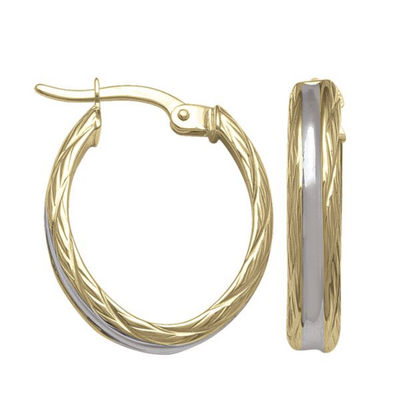 10K Yellow & White Textured Gold Hoops