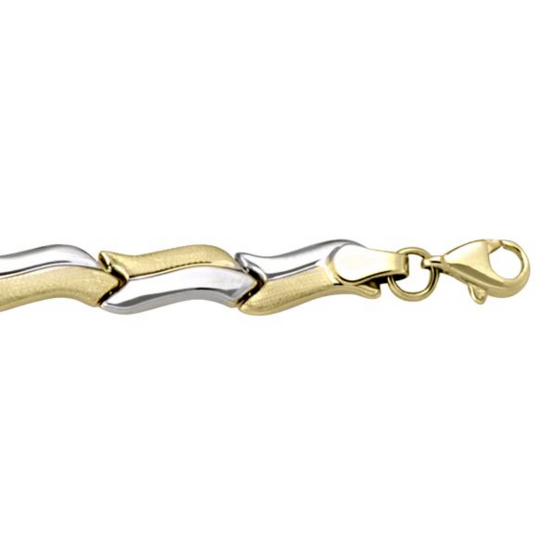 10K Yellow & White Gold Brushed and Polished Links Bracelet