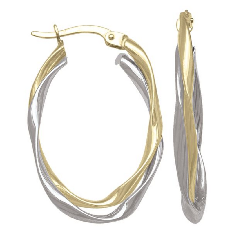 10K Yellow & White Twisted Oval Hoops