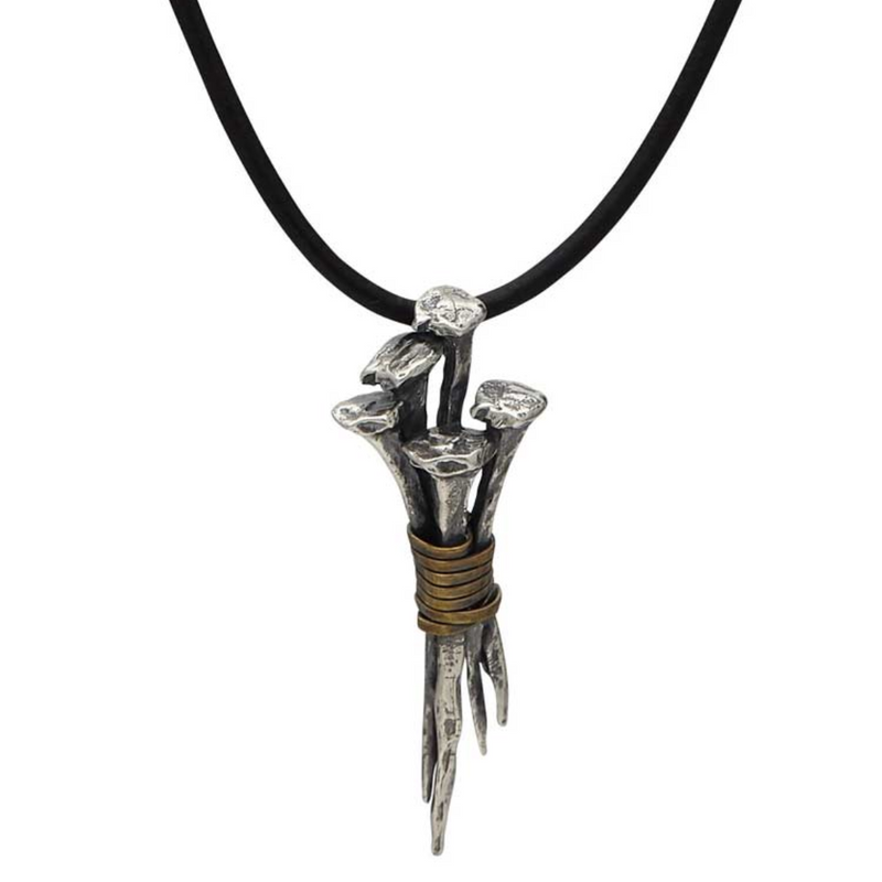 John Varvatos Silver Nails Pendant on Leather Chain