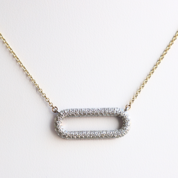 10K Yellow & White Gold Diamond Paperclip Necklace