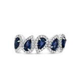 14K White Gold Diamond & Pear Shaped Sapphire Band