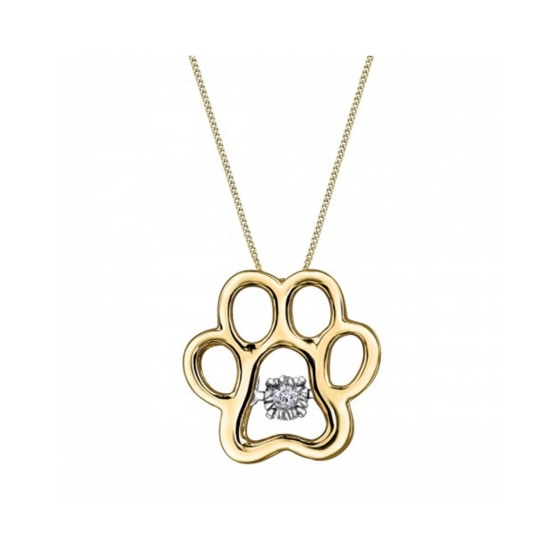 10K Yellow Gold Diamond Pulse Paw Print Necklace