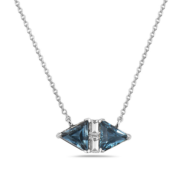 14K White Gold Diamond & Blue Topaz Necklace