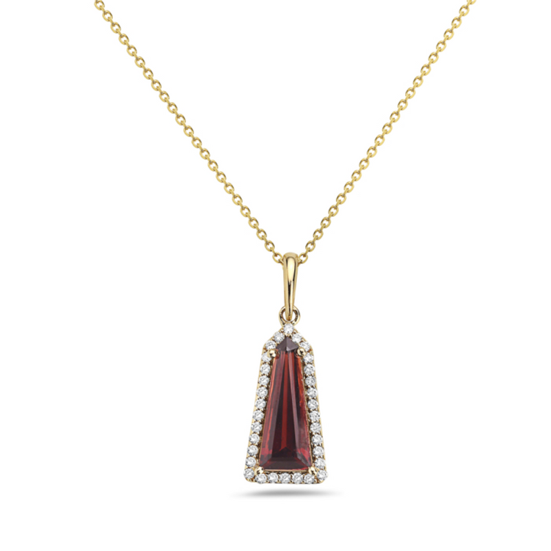 14K Yellow Gold Diamond & Garnet Pendant on Chain