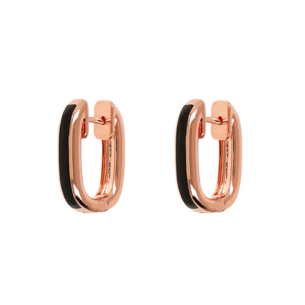 Bronzallure 18K Rose Gold Plated Black Enamel Hoop Earrings
