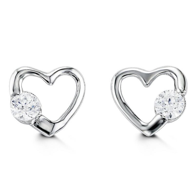 14K White Gold Baby Heart Cubic Zirconia Studs