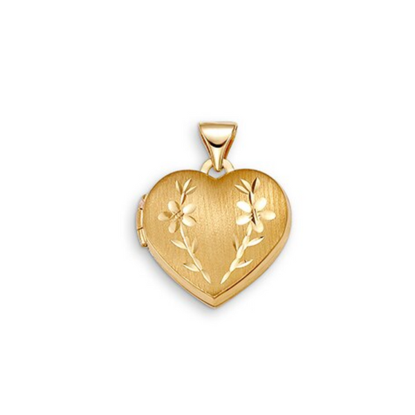 10K Yellow Gold Heart Shaped Engraved Locket