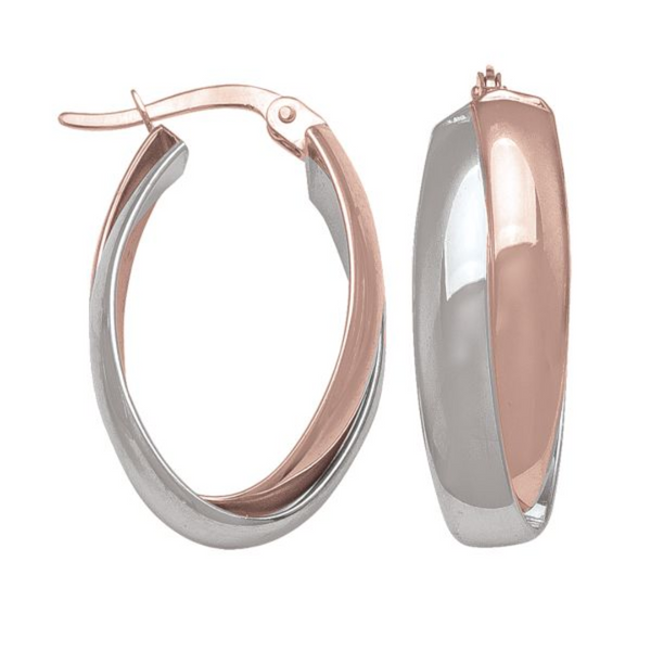 14K White & Rose Gold Oval Hoops