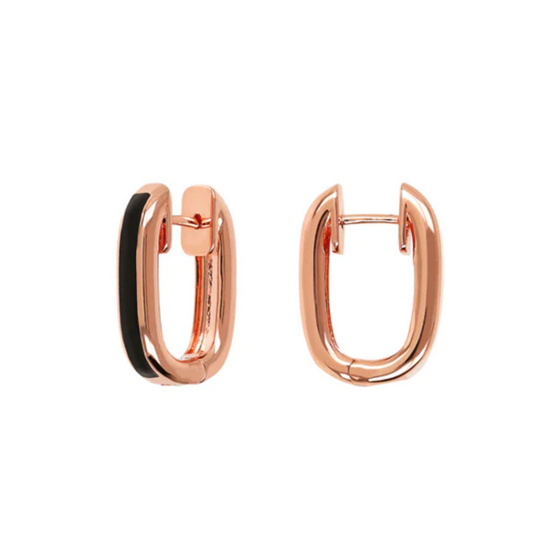 Bronzallure 18K Rose Gold Plated Black Enamel Hoop Earrings