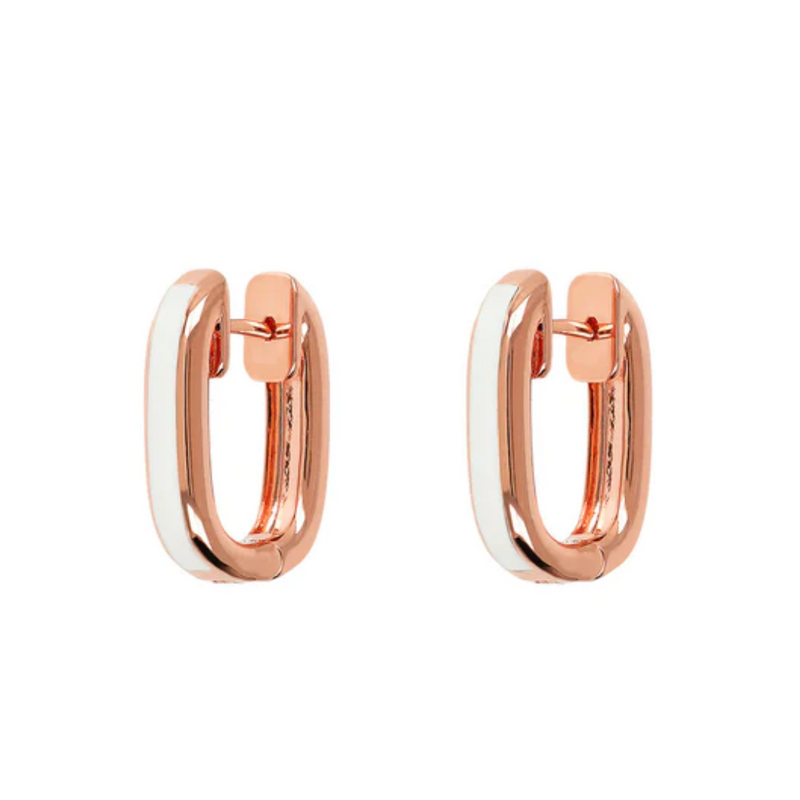 Bronzallure 18K Rose Gold Plated White Enamel Hoop Earrings
