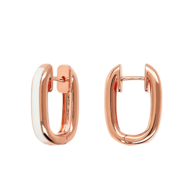 Bronzallure 18K Rose Gold Plated White Enamel Hoop Earrings
