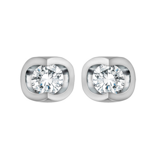 14K White Gold .14ctw Diamond Mezza Luna Studs