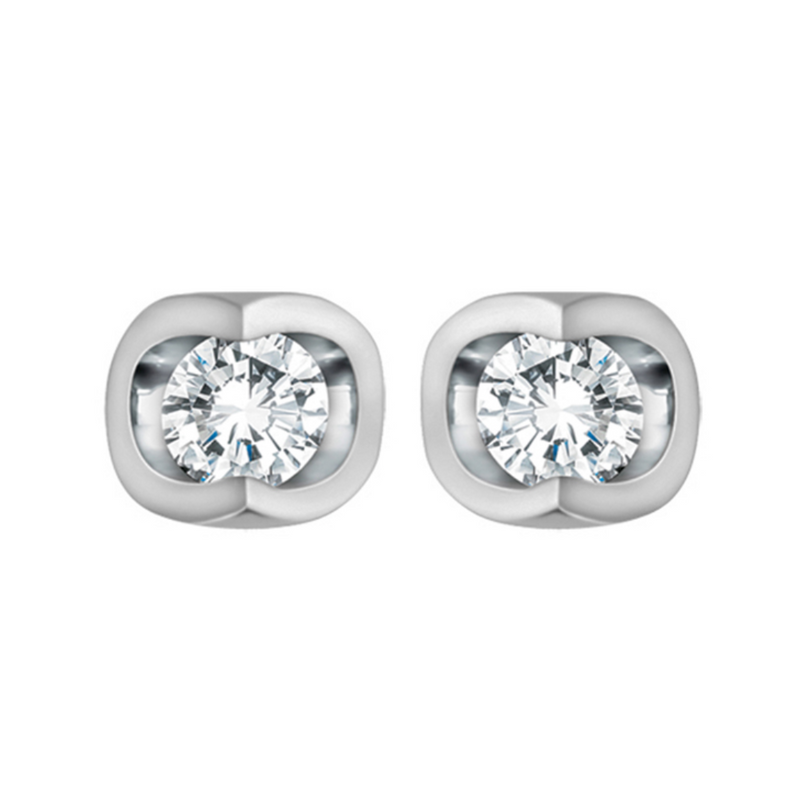 14K White Gold .14ctw Diamond Mezza Luna Studs