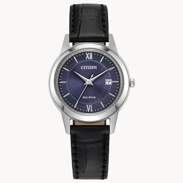 Citizen Eco-Drive Blue Face Black Leather Strap Watch