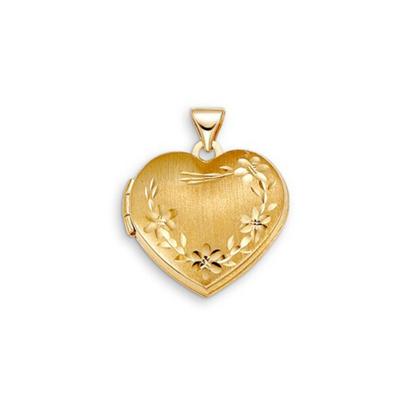 10K Yellow Gold Heart Shape Engraved Locket