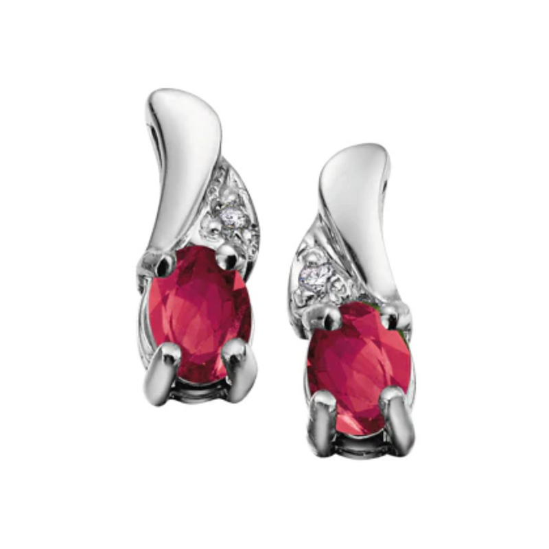 10K White Gold Diamond & Ruby Stud Earrings