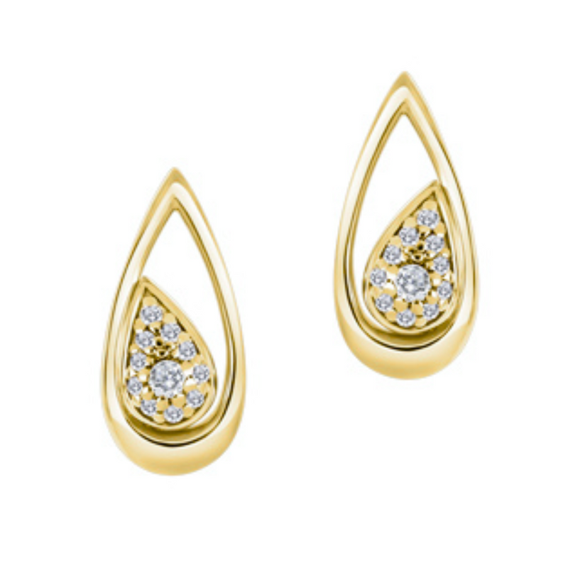 10k Yellow Gold Canadian Diamond Pear Shaped Stud Earrings