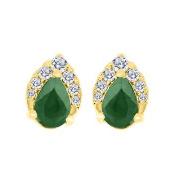 10K Yellow Gold Canadian Diamond and Emerald Stud Earrings